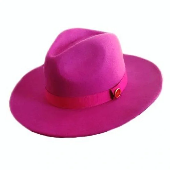 Fuchsia Wide Brim Red Bottom Fedora - Picture 2 of 2